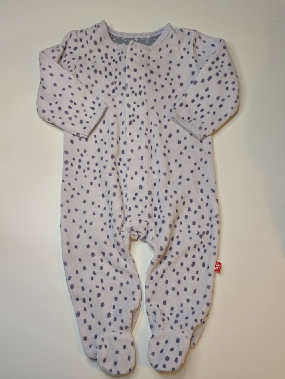 Magnetic Me Lavender Footed One-Piece with Gray Dot Print